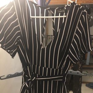 Navy Blue & White Striped Jumpsuit -